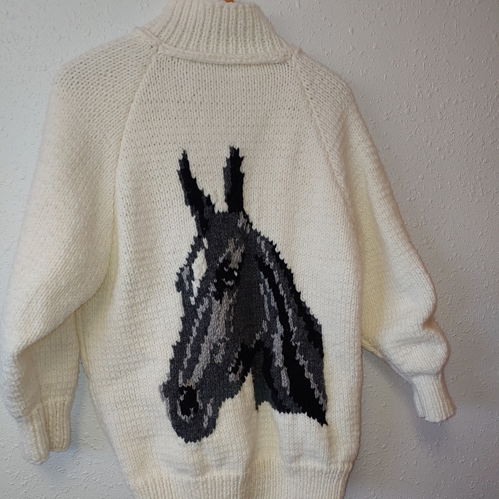 Vintage 1970s Cowichan Style Horse Head Sweater knit